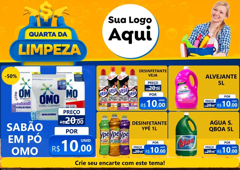 Modelo de Encarte para Encarte A4 Horizontal com o tema Quarta da Limpeza para Produtos de Limpeza