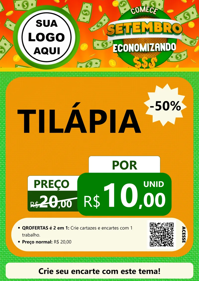 Modelo de Cartaz para Cartaz A4 Vertical com o tema Comece Setembro Economizando para Peixaria