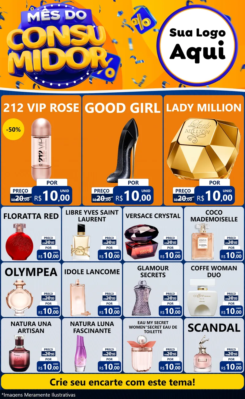 Modelo de Encarte para Encarte Grande com o tema Mês do Consumidor para Perfumes