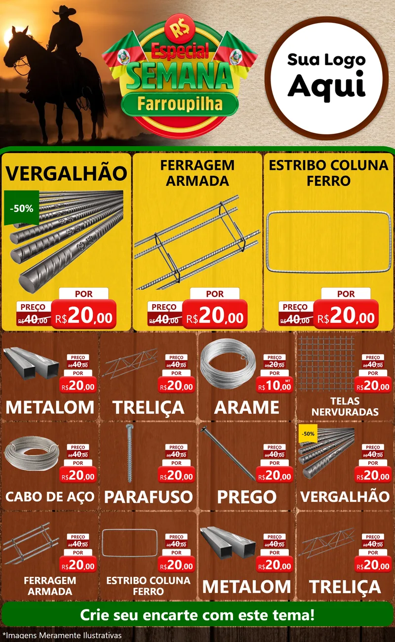 Modelo de Encarte para Encarte Grande com o tema Especial Semana Farroupilha para Ferragens