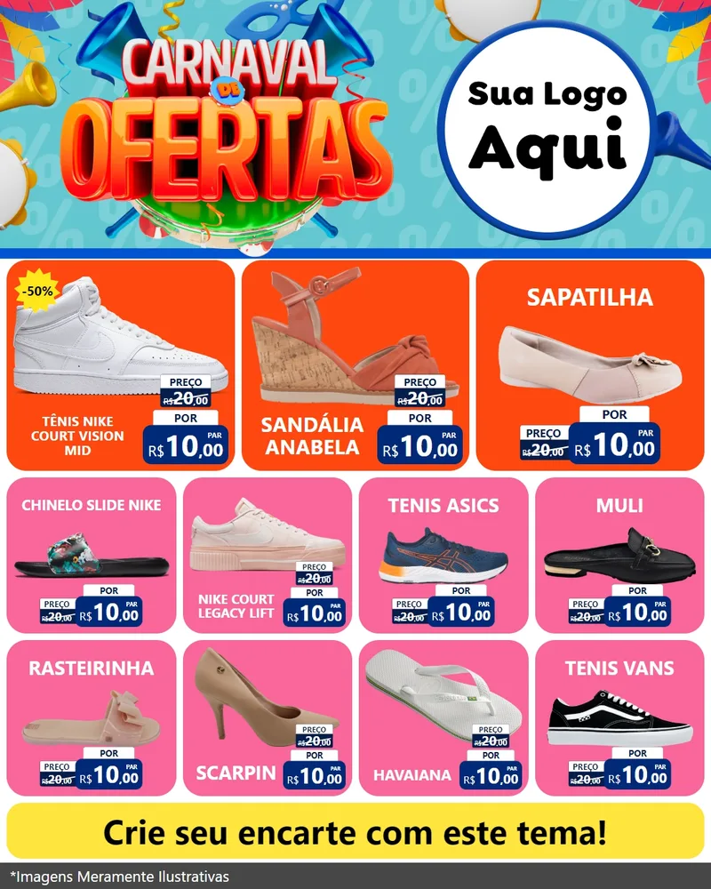 Modelo de Rede Social para Feed Instagram com o tema Carnaval de Ofertas para Calçados