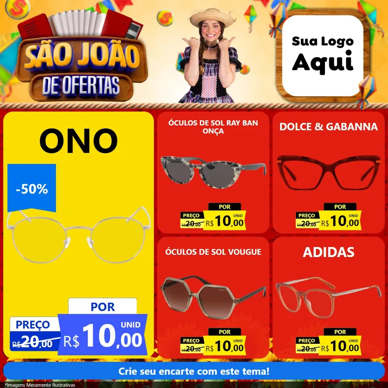 Modelo de Rede Social para Feed Facebook com o tema São João de Ofertas para Óticas