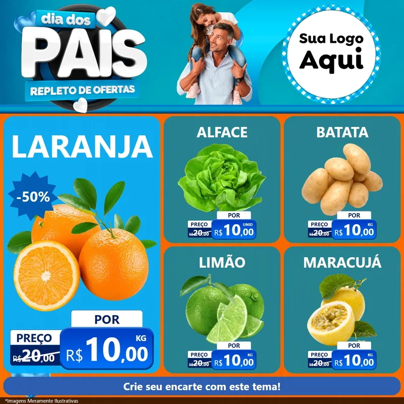 Modelo de Rede Social para Feed Facebook com o tema Dia Dos Pais Repleto de Ofertas para Hortifrúti