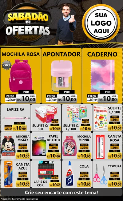 Modelo de Encarte para Encarte Grande com o tema Sabadão de Ofertas para Papelaria