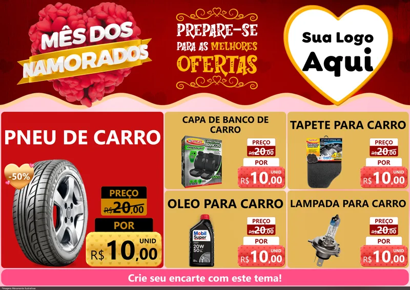 Modelo de Encarte para Encarte A4 Horizontal com o tema Mês dos Namorados para Auto peças