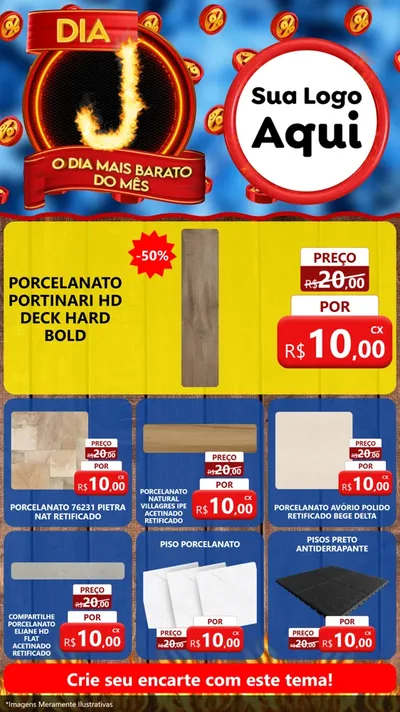 Modelo de Rede Social para Stories com o tema Dia J - O Dia Mais Barato Do Mês para Pisos e revestimentos
