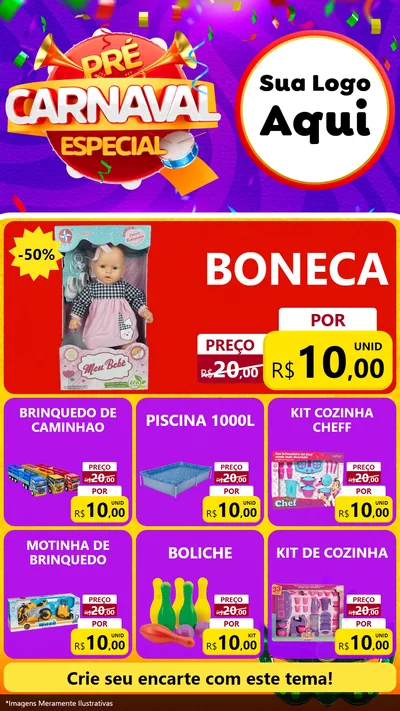 Modelo de Rede Social para Stories com o tema Pré-Carnaval Especial para Brinquedos