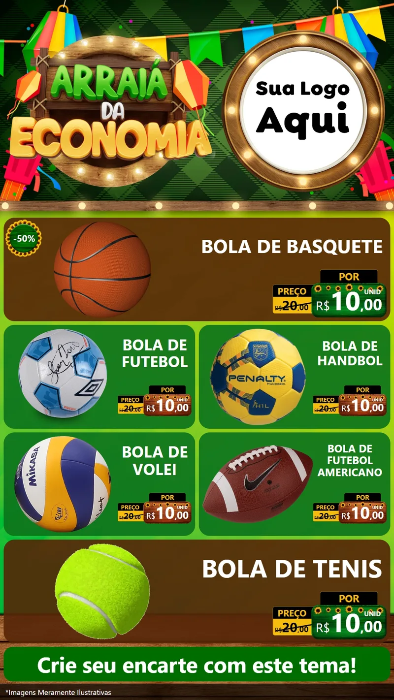 Modelo de TV para TV Vertical com o tema Arraiá de Economia para Artigos Esportivos