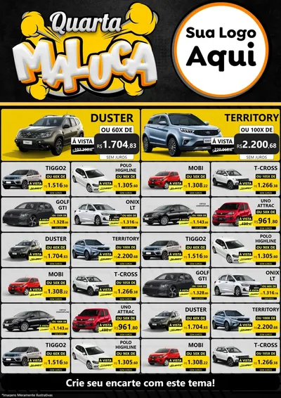 Modelo de Encarte para Encarte A4 Vertical com o tema Quarta Maluca para Concessionaria de Carros