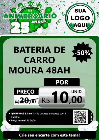 Modelo de Cartaz para Cartaz A4 Vertical com o tema Promoção de Aniversário - 25 Anos para Baterias Elétricas