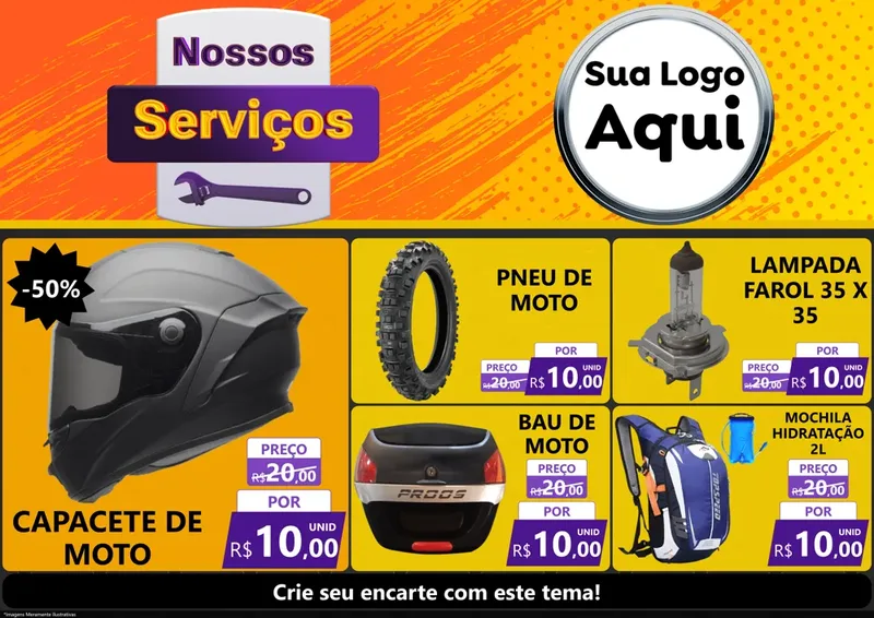Modelo de Encarte para Encarte A4 Horizontal com o tema Nossos Serviços para Moto peças