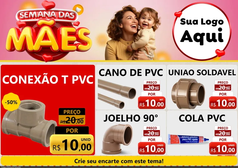 Modelo de Encarte para Encarte A4 Horizontal com o tema Semana das Mães para Tubos e conexões