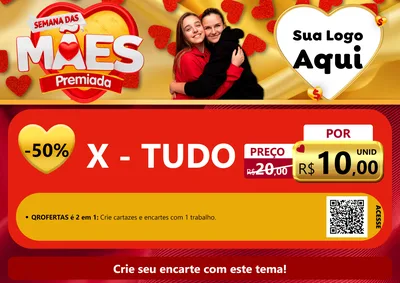 Modelo de Cartaz para Cartaz A4 Horizontal com o tema Semana das Mães Premiada para Hamburgueria