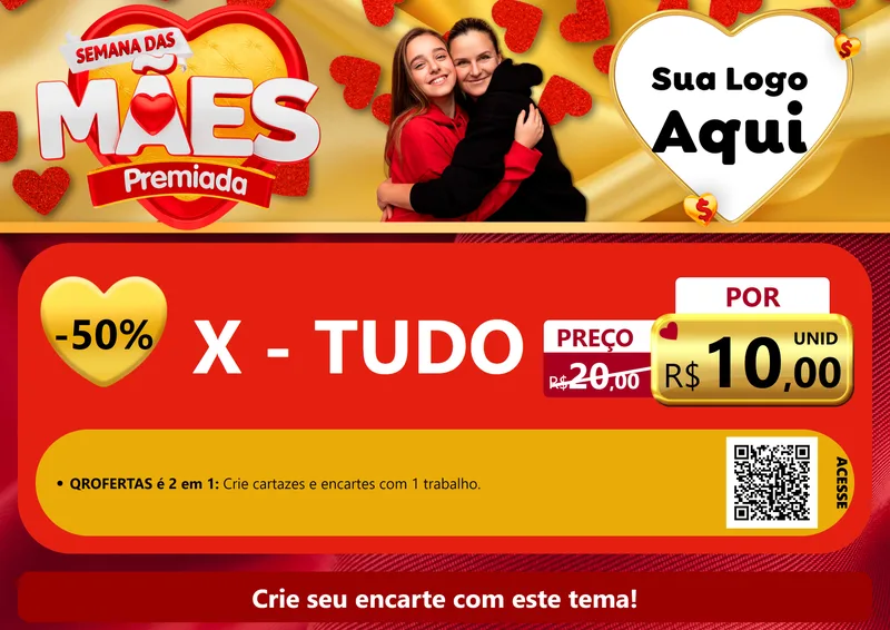 Modelo de Cartaz para Cartaz A4 Horizontal com o tema Semana das Mães Premiada para Hamburgueria