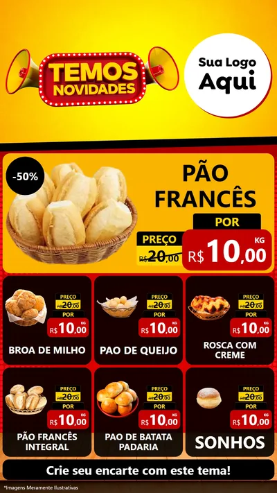 Modelo de Rede Social para Stories com o tema Temos Novidades para Padaria