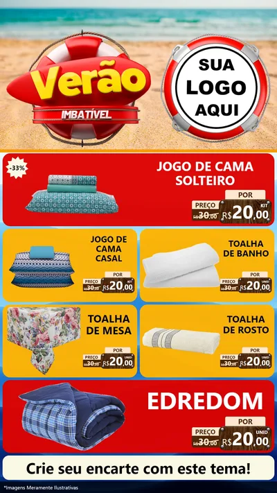 Modelo de TV para TV Vertical com o tema Verão Imbatível para Cama, Mesa e Banho