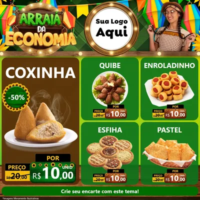 Modelo de Rede Social para Feed Facebook com o tema Arraiá de Economia para Salgadaria