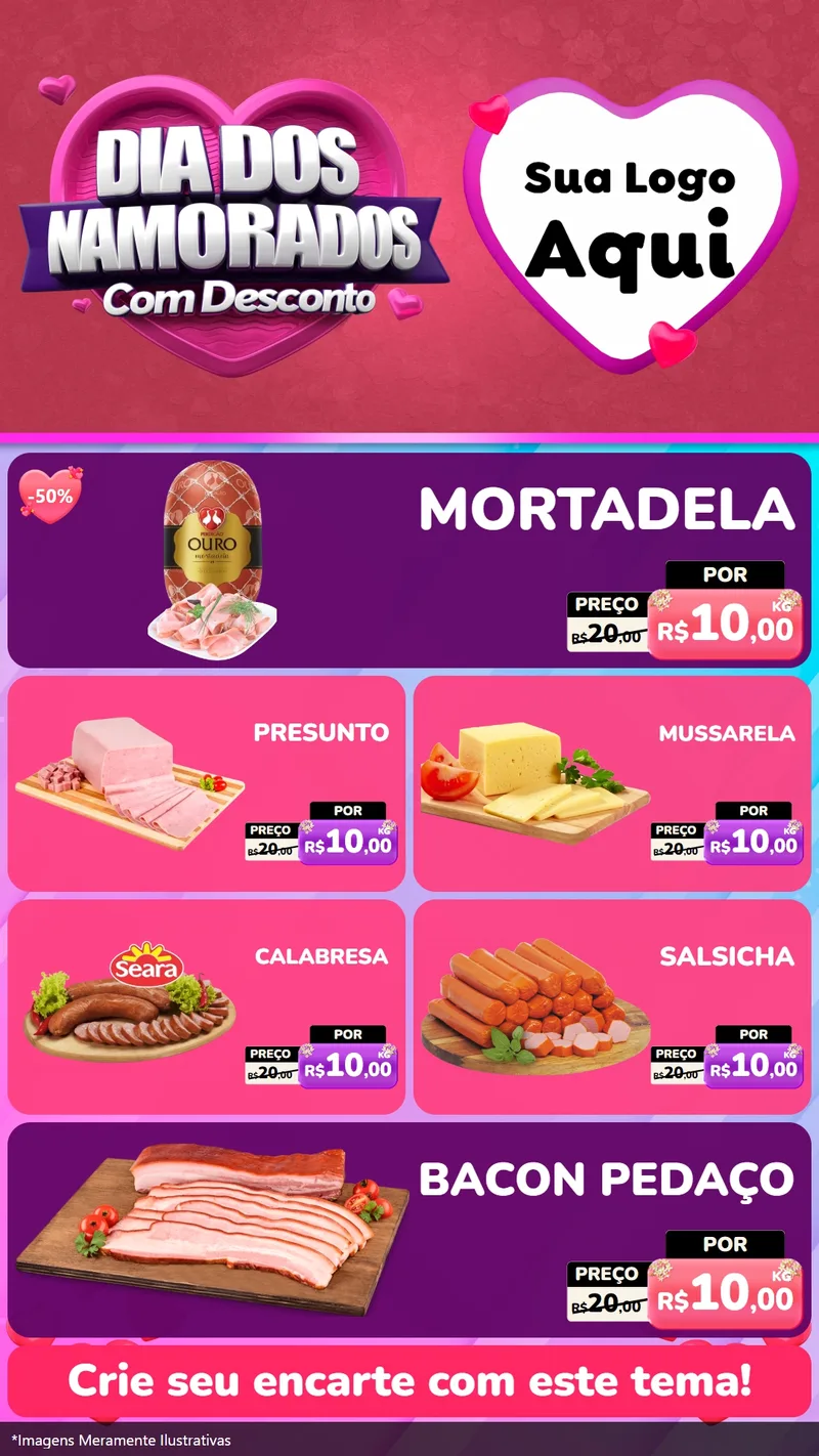 Modelo de TV para TV Vertical com o tema Dia Dos Namorados Com Desconto para Frios e Laticínios