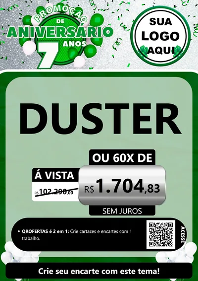 Modelo de Cartaz para Cartaz A4 Vertical com o tema Promoção de Aniversário - 7 Anos para Concessionaria de Carros