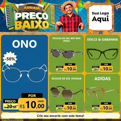 Modelo de Rede Social para Feed Facebook com o tema Arraiá de Preço Baixo - Junina para Óticas