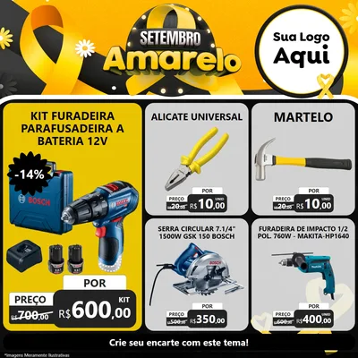 Modelo de Rede Social para Feed Facebook com o tema Setembro Amarelo para Maquinas e Ferramentas