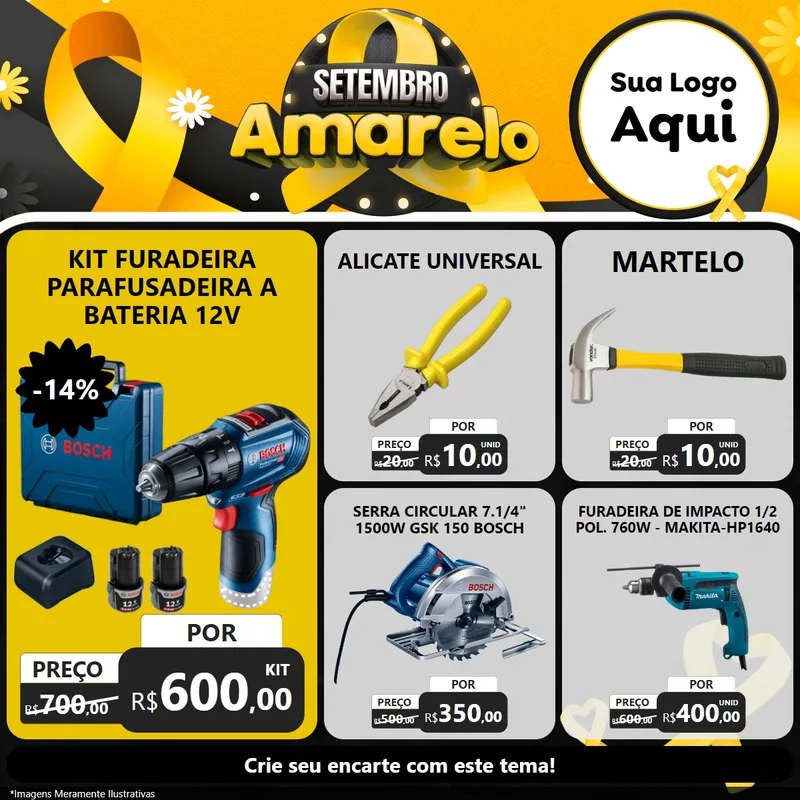 Modelo de Rede Social para Feed Facebook com o tema Setembro Amarelo para Maquinas e Ferramentas
