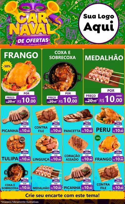 Modelo de Encarte para Encarte Grande com o tema Carnaval de Ofertas para Assados