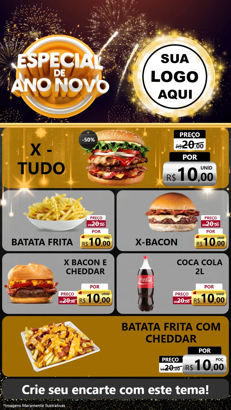 Modelo de TV para TV Vertical com o tema Especial de Ano Novo para Hamburgueria