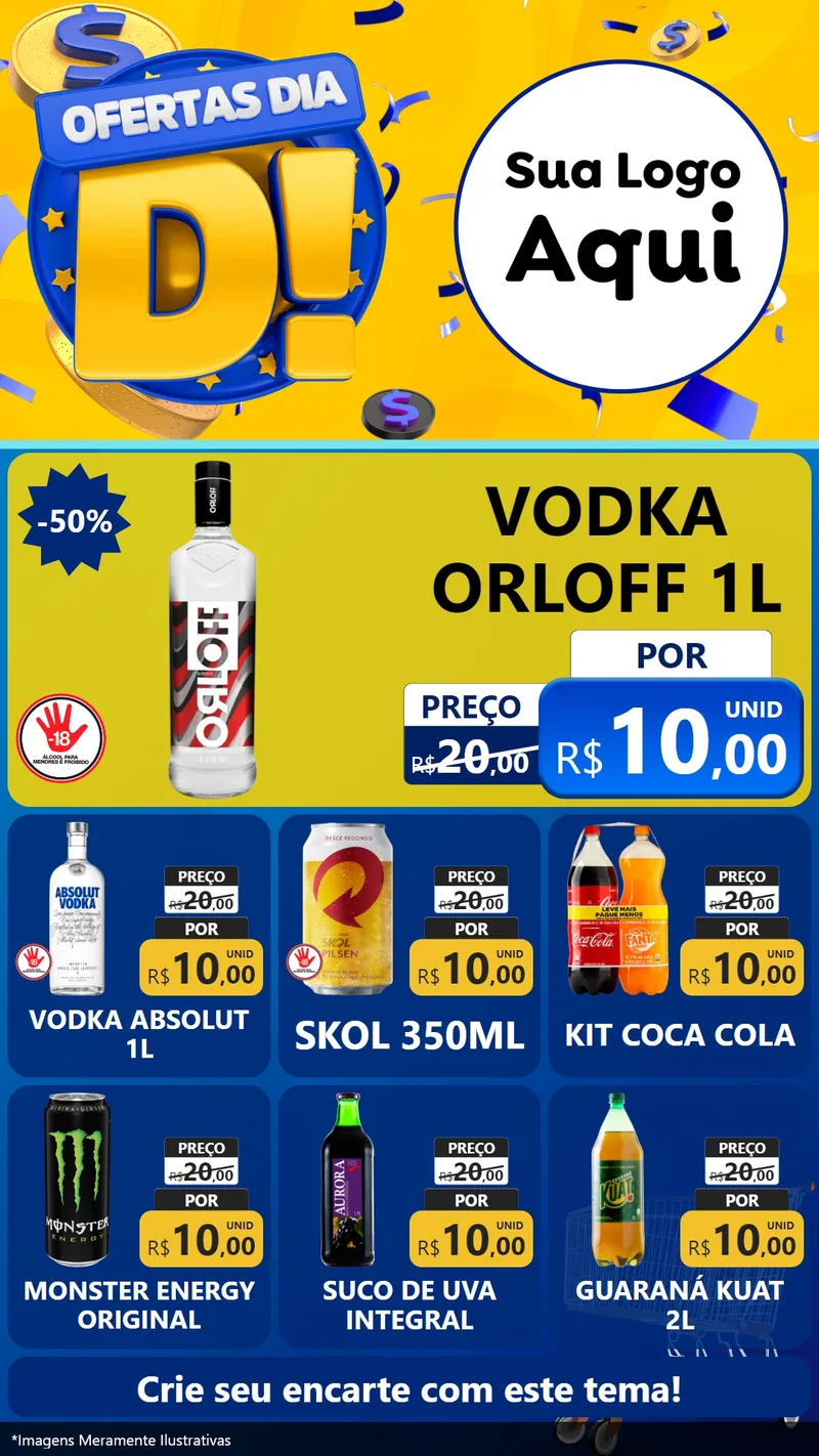 Modelo de Rede Social para Stories com o tema Ofertas Dia D para Distribuidora de bebidas