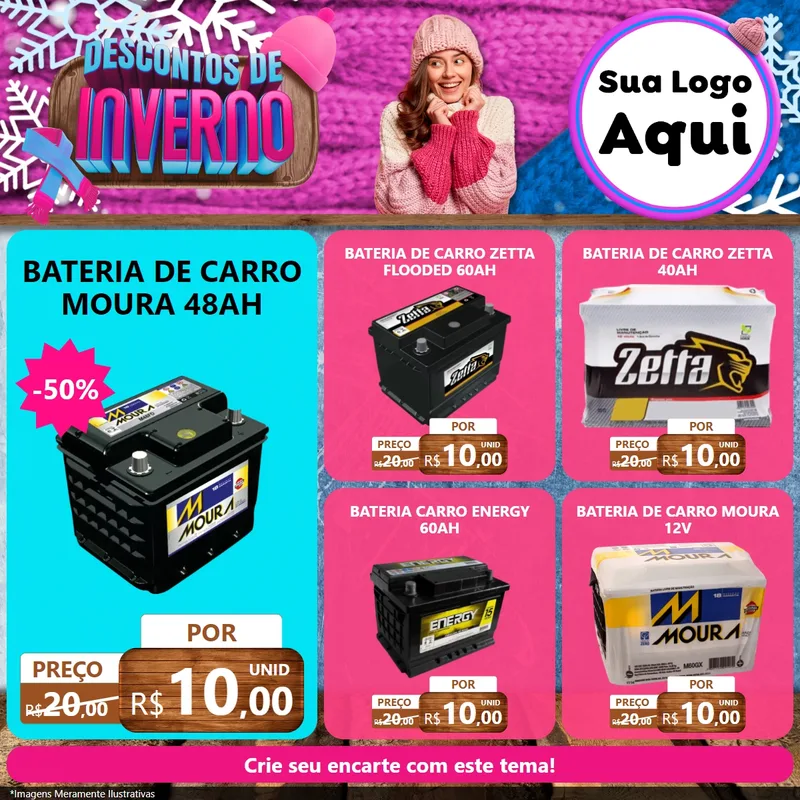Modelo de Rede Social para Feed Facebook com o tema Descontos de Inverno para Baterias Elétricas