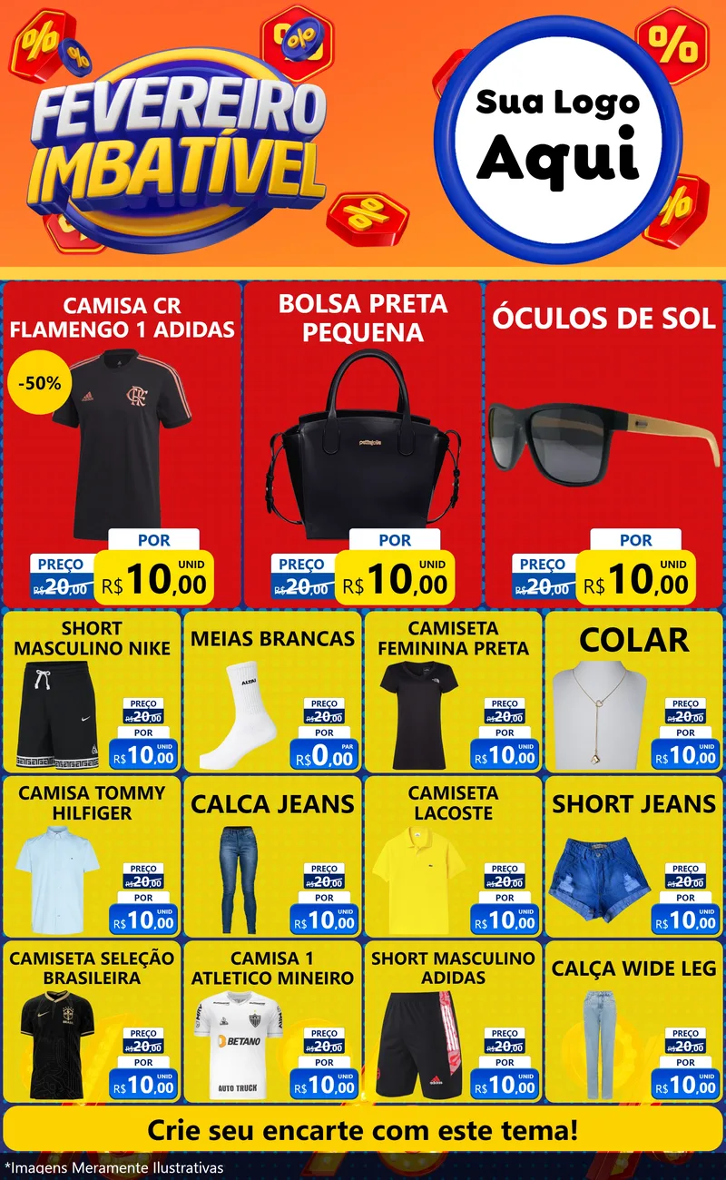 Modelo de Encarte para Encarte Grande com o tema Fevereiro Imbatível para Roupas e acessórios