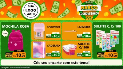 Modelo de TV para TV Horizontal com o tema Comece Março Economizando para Papelaria