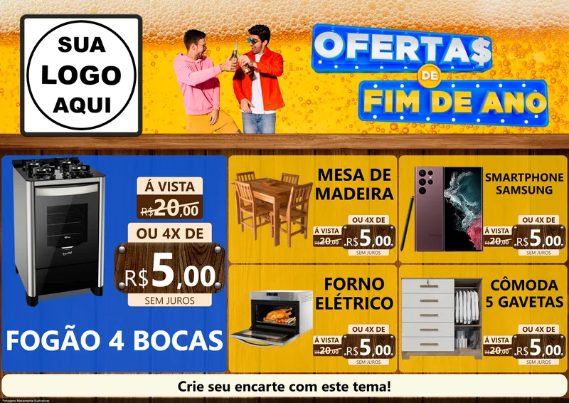 Modelo de Encarte para Encarte A4 Horizontal com o tema Ofertas de Fim de Ano para Móveis e Eletro