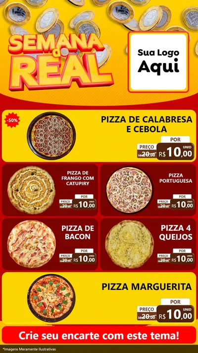 Modelo de TV para TV Vertical com o tema Semana do Real para Pizzaria