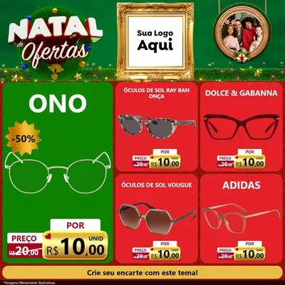 Modelo de Rede Social para Feed Facebook com o tema Natal de Ofertas para Óticas