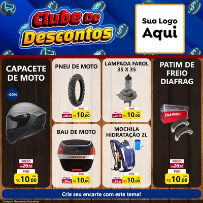 Modelo de Rede Social para Feed Facebook com o tema Clube de Descontos para Moto peças