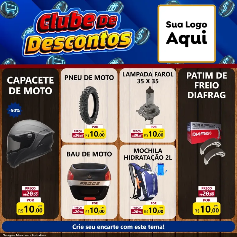 Modelo de Rede Social para Feed Facebook com o tema Clube de Descontos para Moto peças