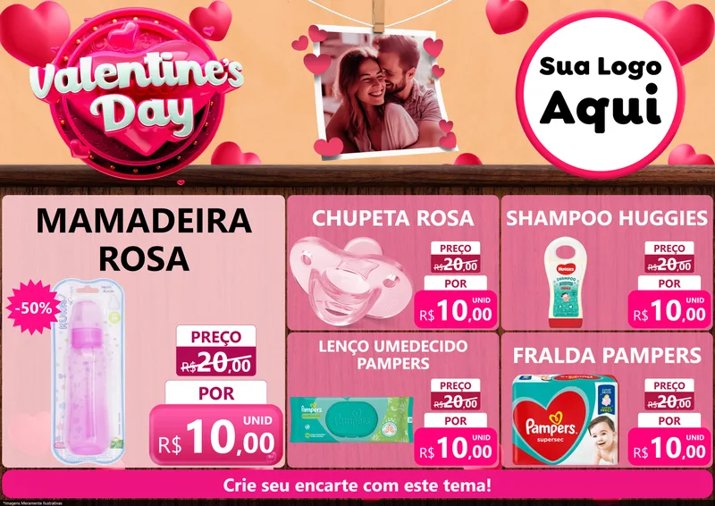 Modelo de Encarte para Encarte A4 Horizontal com o tema Valentine's Day para Bebês