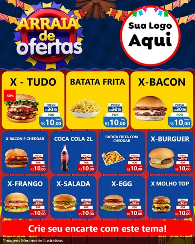 Modelo de Rede Social para Feed Instagram com o tema Arraiá de Ofertas para Hamburgueria