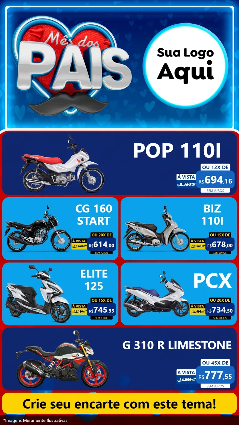 Modelo de TV para TV Vertical com o tema Mês Dos Pais para Concessionaria de Motos
