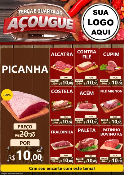 Modelo de Encarte para Encarte A4 Vertical com o tema Terça e Quarta do Açougue para Açougue