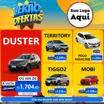 Modelo de Rede Social para Feed Facebook com o tema Verão de Ofertas para Concessionaria de Carros