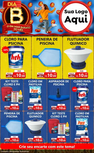Modelo de Encarte para Encarte Grande com o tema Dia B - O Dia Mais Barato Do Mês para Produtos para Piscina