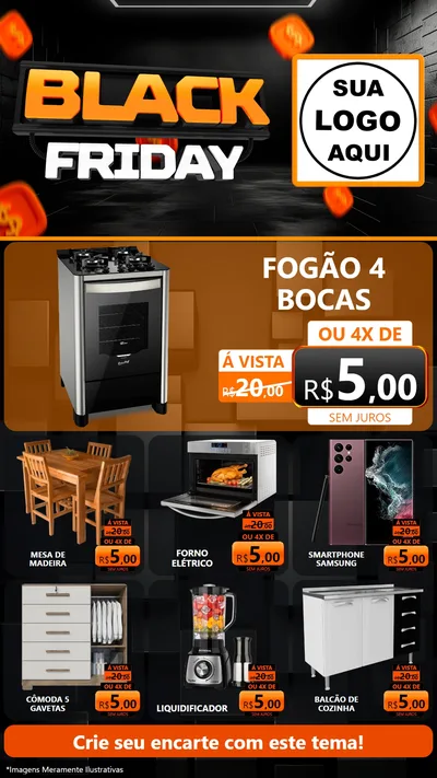 Modelo de Rede Social para Stories com o tema Black Friday para Móveis e Eletro