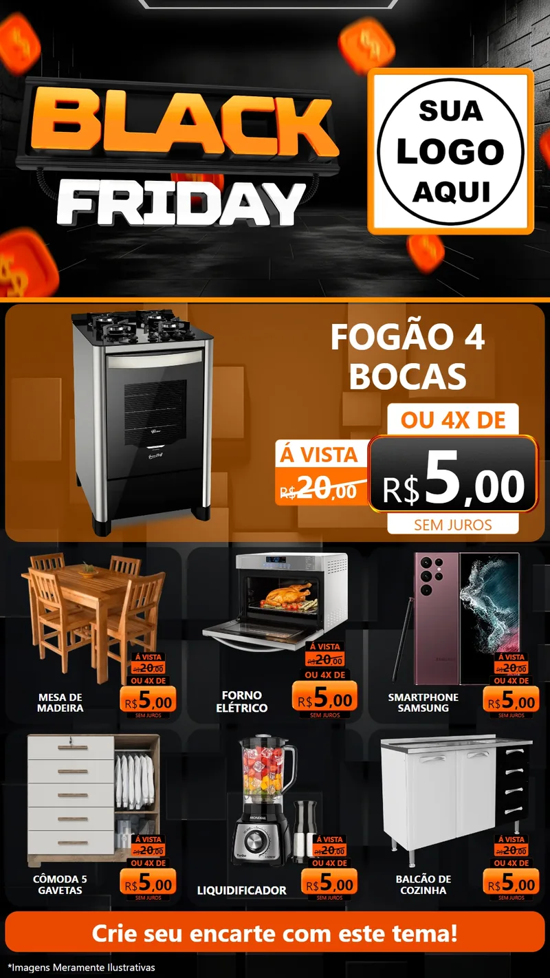 Modelo de Rede Social para Stories com o tema Black Friday para Móveis e Eletro