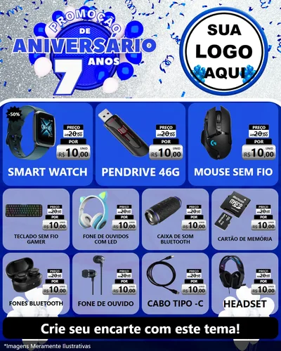 Modelo de Rede Social para Feed Instagram com o tema Promoção de Aniversário - 7 Anos para Informática