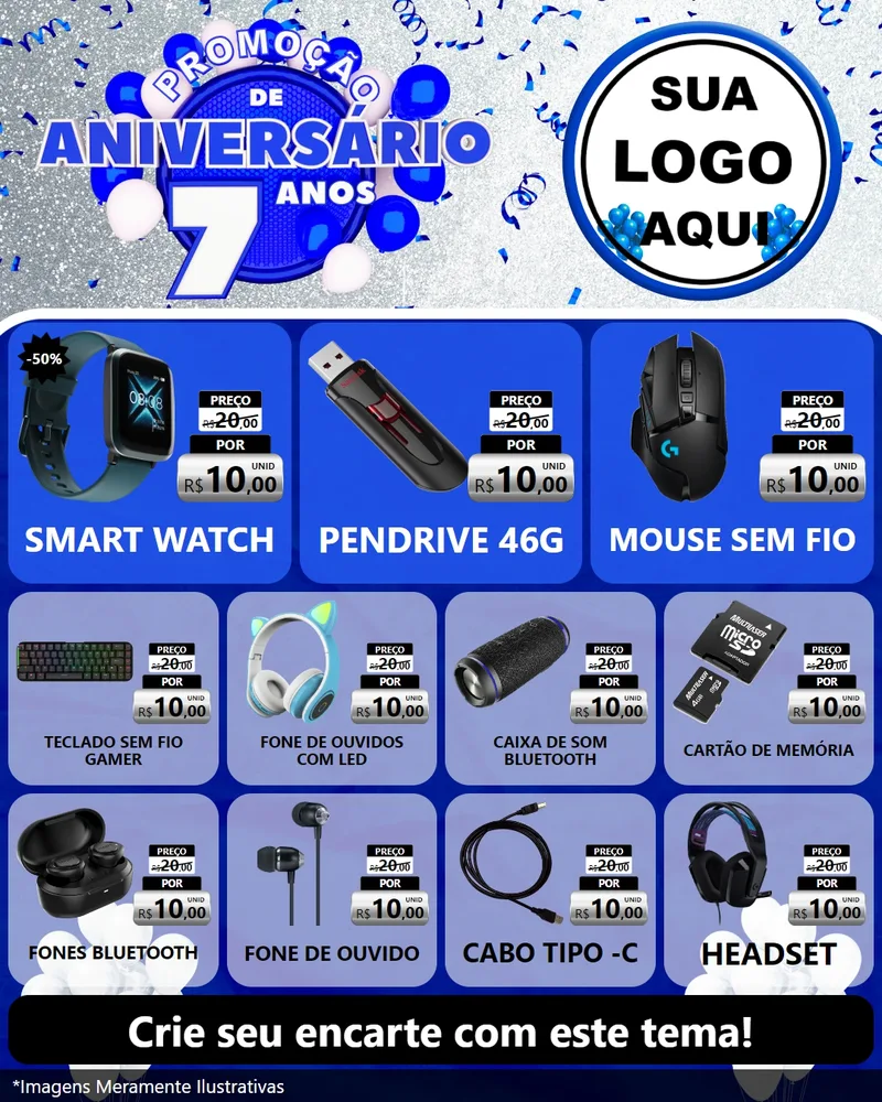 Modelo de Rede Social para Feed Instagram com o tema Promoção de Aniversário - 7 Anos para Informática