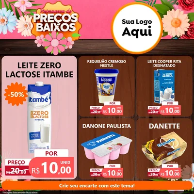 Modelo de Rede Social para Feed Facebook com o tema Primavera de Preços Baixos para Frios e Laticínios