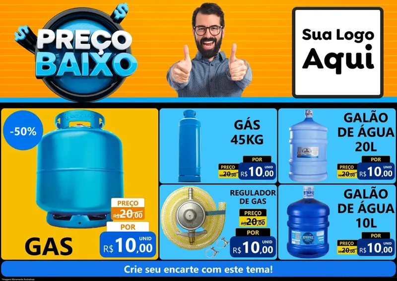 Modelo de Encarte para Encarte A4 Horizontal com o tema Preço Baixo para Água e gás