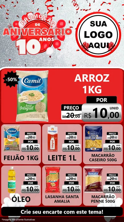 Modelo de Rede Social para Stories com o tema Promoção de Aniversário - 10 Anos para Supermercado